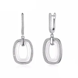 925 Sterling Silver White Rectangular Brincos Zirconia Dangler Drop Earring