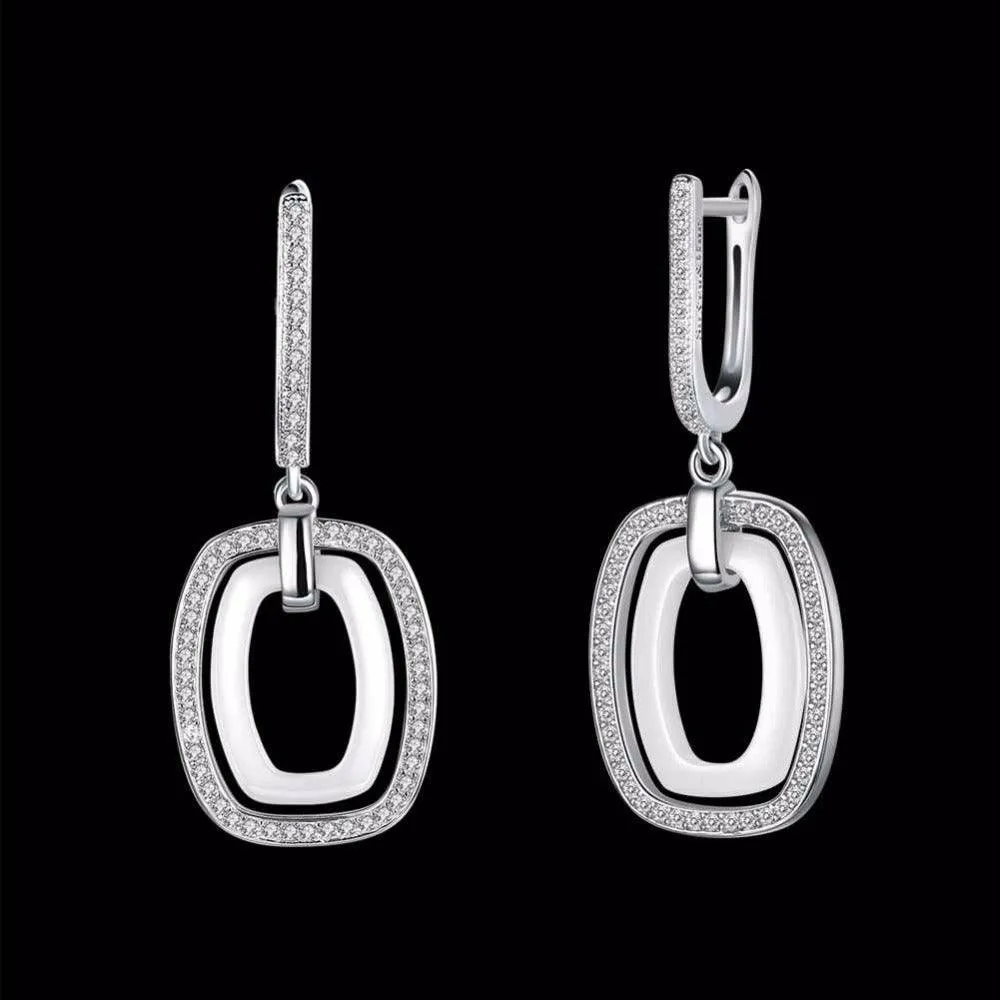 925 Sterling Silver White Rectangular Brincos Zirconia Dangler Drop Earring