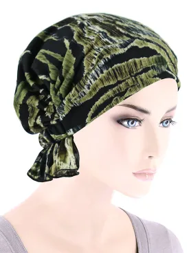 ABBEY-707#The Abbey Cap in Green Black Animal Stripe