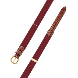 Adjustable Burgundy Grosgrain Belt with Embossed Calf Tabs