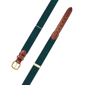 Adjustable Green & Navy Grosgrain Belt with Embossed Calf Tabs