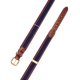 Adjustable Navy, Tan & Burgundy Grosgrain Belt with Embossed Calf Tabs