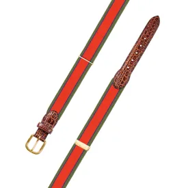 Adjustable Orange & Green Grosgrain Belt with Embossed Calf Tabs