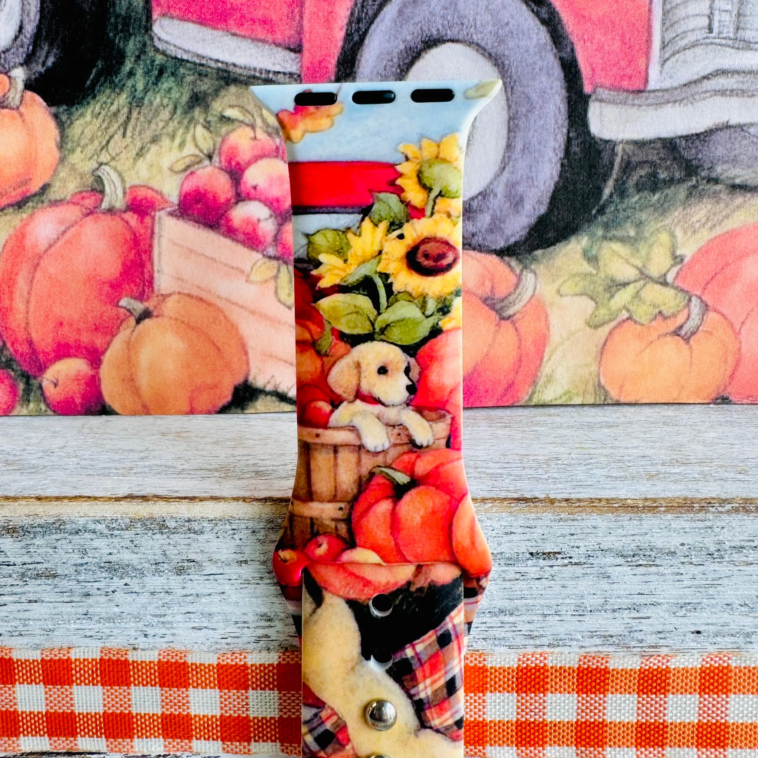 Autumn Paws & Pumpkins Print Silicone Band For Apple Watch