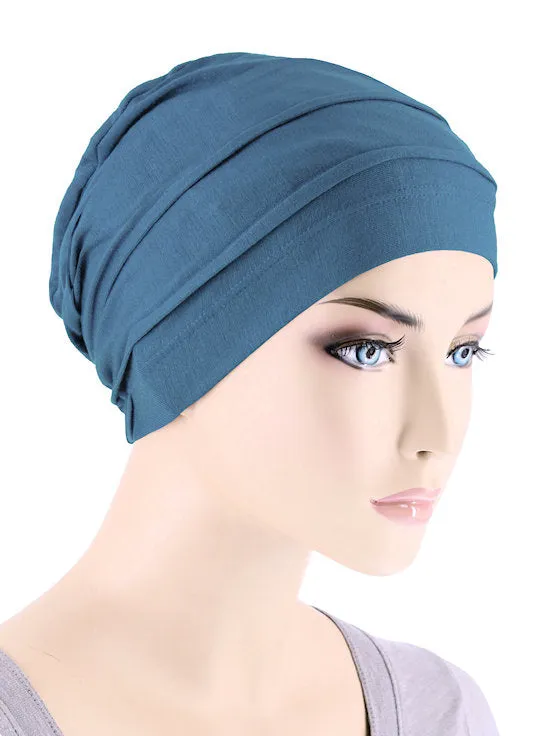 BBPCAP-INDIGO#Lux Bamboo Pleated Cap in Indigo Blue