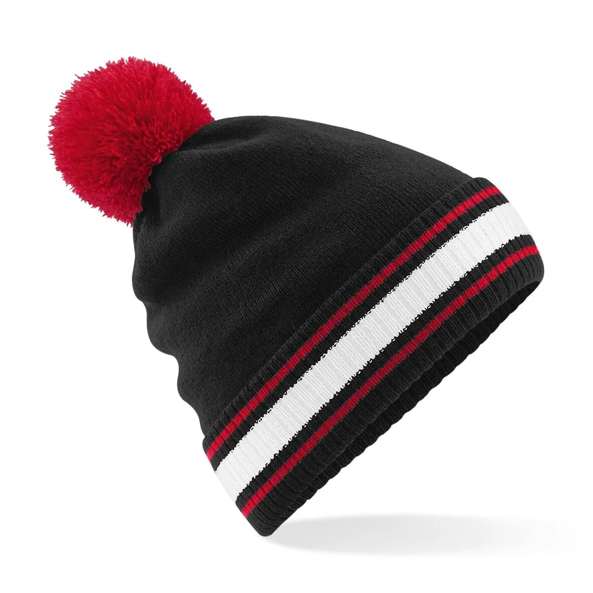 Beechfield Stadium Beanie | BLACK/CLASSIC RED/WHITE