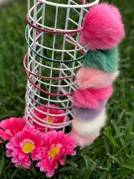 Bejeweled Furry Pom Pom Puff Headbands