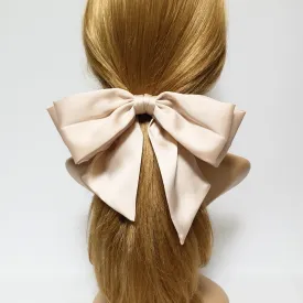 big satin layered bow with tail glossy bow french barrette for women