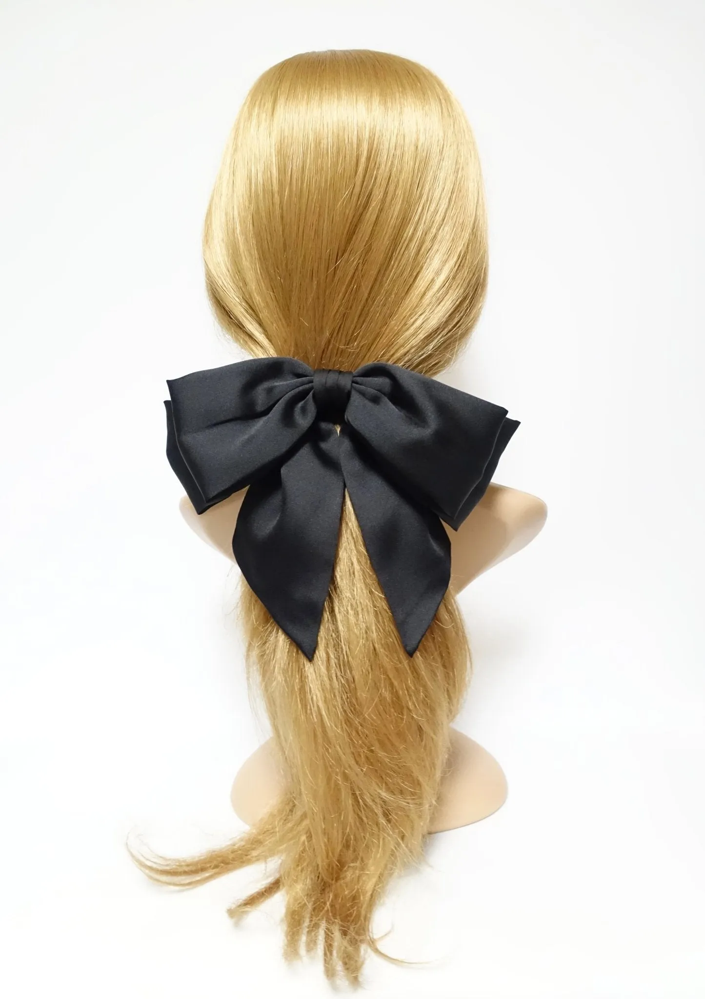 big satin layered bow with tail glossy bow french barrette for women