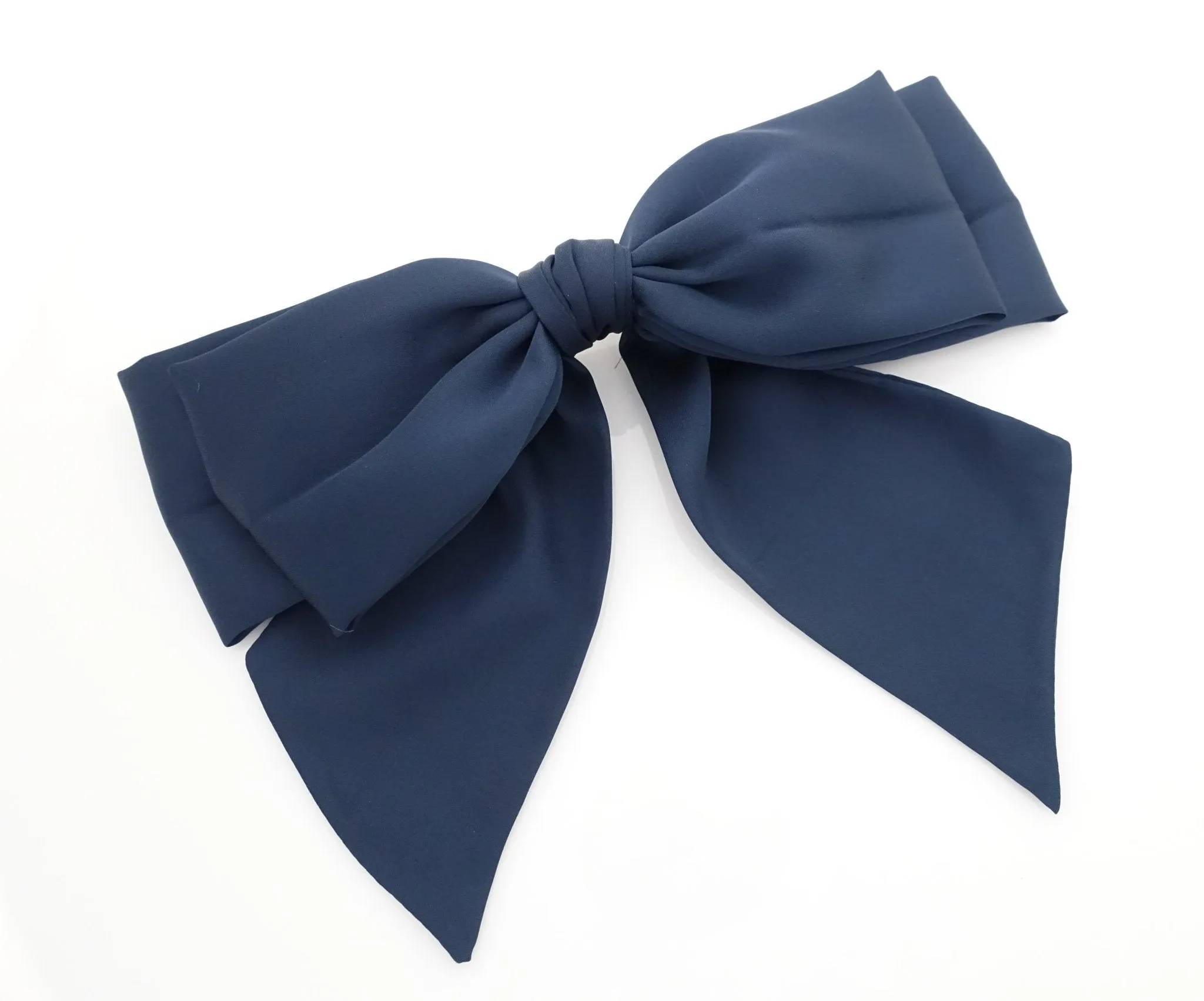 big satin layered bow with tail glossy bow french barrette for women