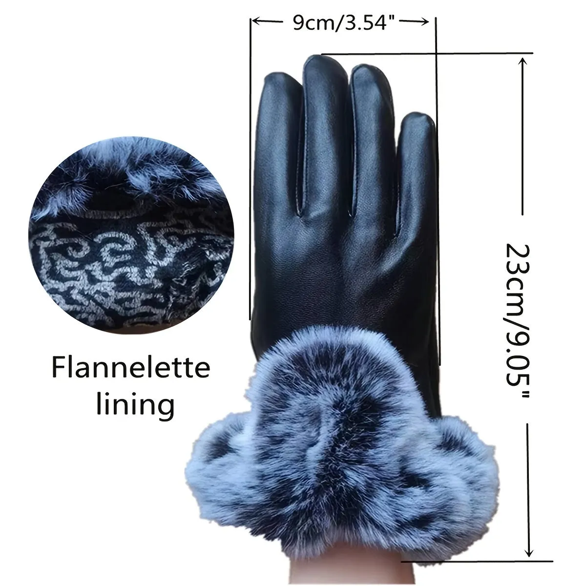 Black PU Leather Gloves with Fluff Lining and Touch Screen