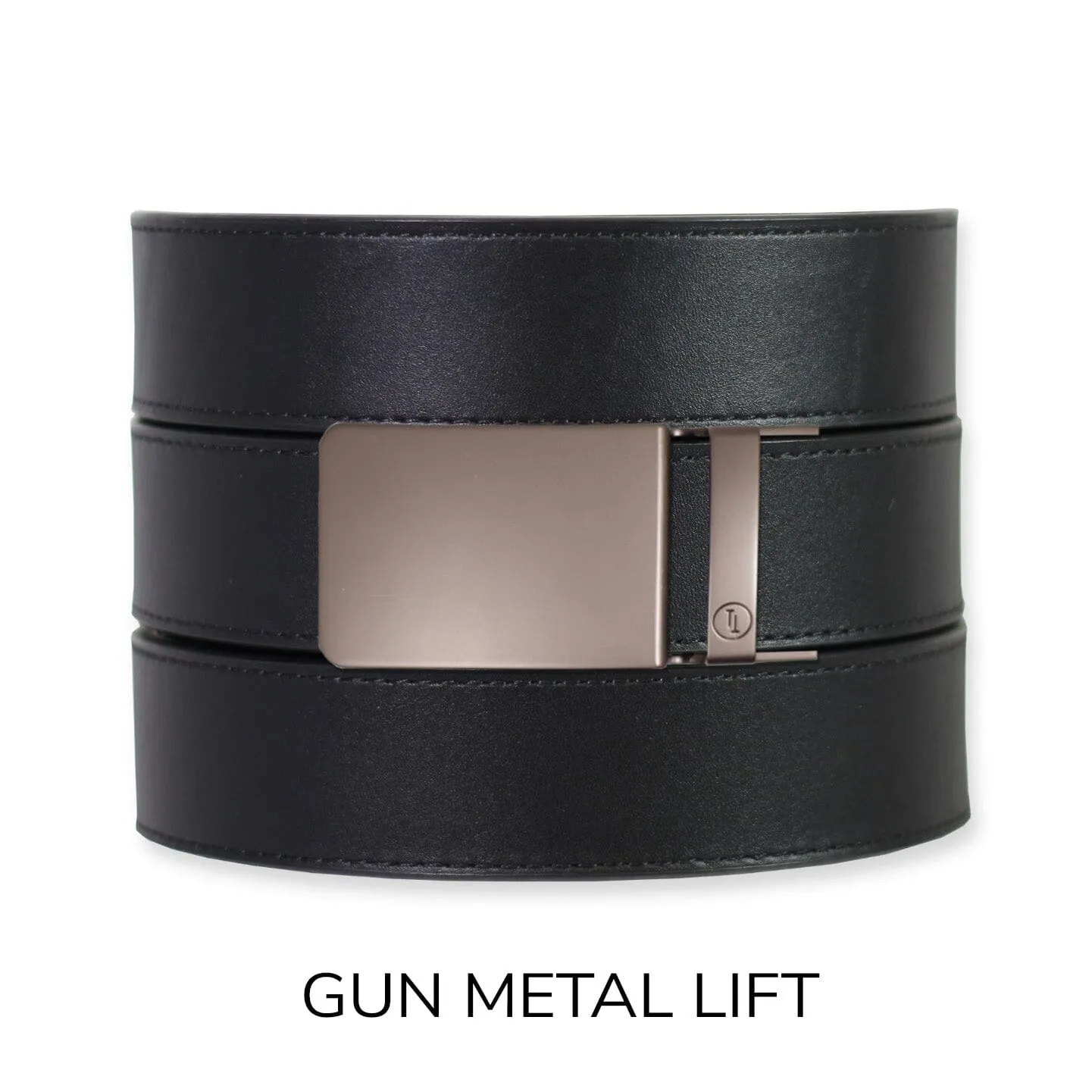 Black Top Grain Leather Ratchet Belt & Buckle Set