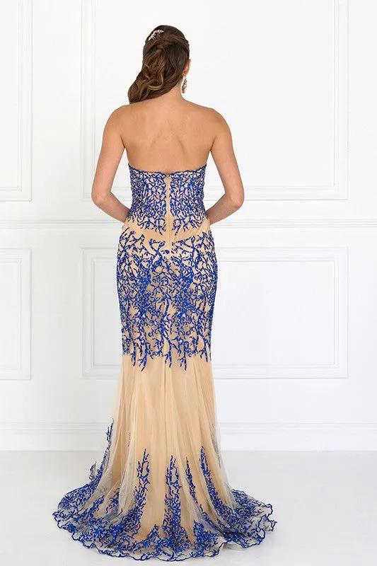 BLACK/NUDE STRAPLESS BEADED MERMAID GOWN BY ELIZABETH K 