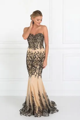 BLACK/NUDE STRAPLESS BEADED MERMAID GOWN BY ELIZABETH K 