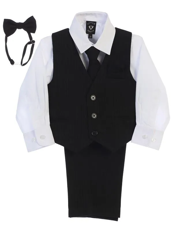 Boys Black / White Shirt Zipper Tie Bow Tie Vest Pant Set  Size 6M-12Y