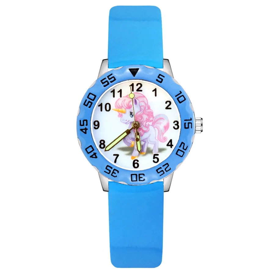 Children's Cute Cartoon Horse Unicorn Style Student Boy Girl Leather Strap Quartz Wrist Watches