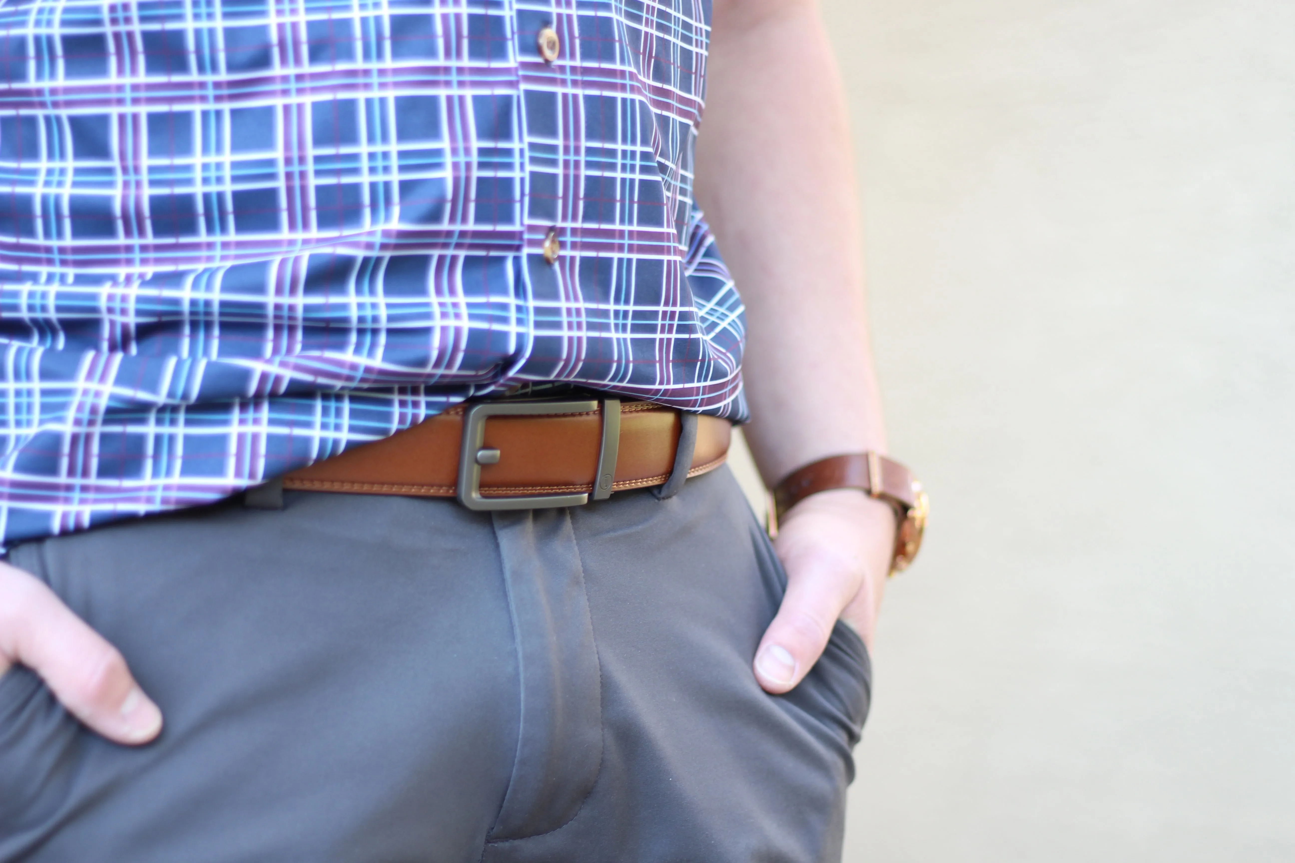 Cognac Leather Ratchet Belt & Buckle Set