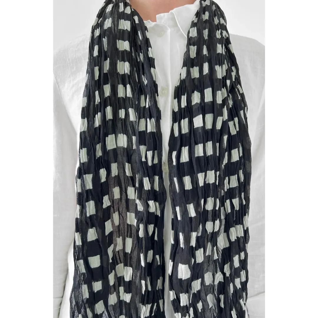 Cotton Scarf: Black and Gray Blocks