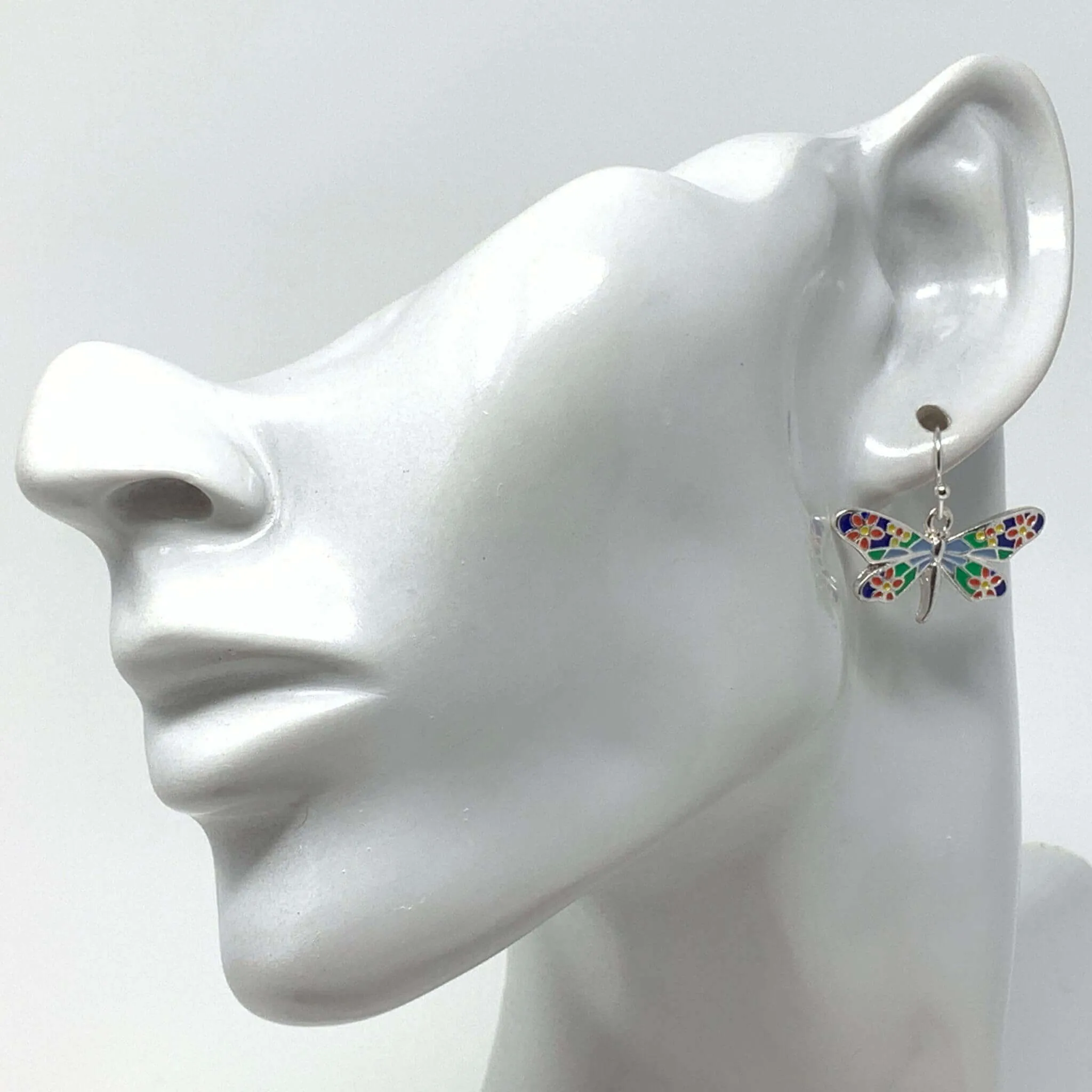 Dragonfly Earrings With Flower Pattern