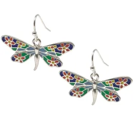 Dragonfly Earrings With Flower Pattern