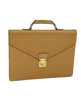 Epi Leather Briefcase with Metal Fittings and Multiple Compartments