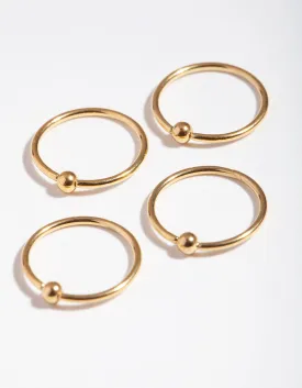 Gold Ball Nose Ring 4-Pack