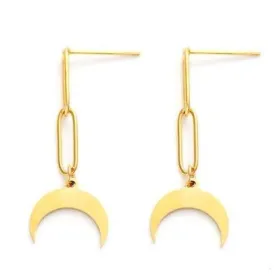 Gold Crescent Moon Dangle Earrings for Women