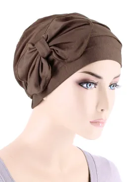 H121BB-BROWN#Bamboo Pleated Bow Cap Cedar Brown