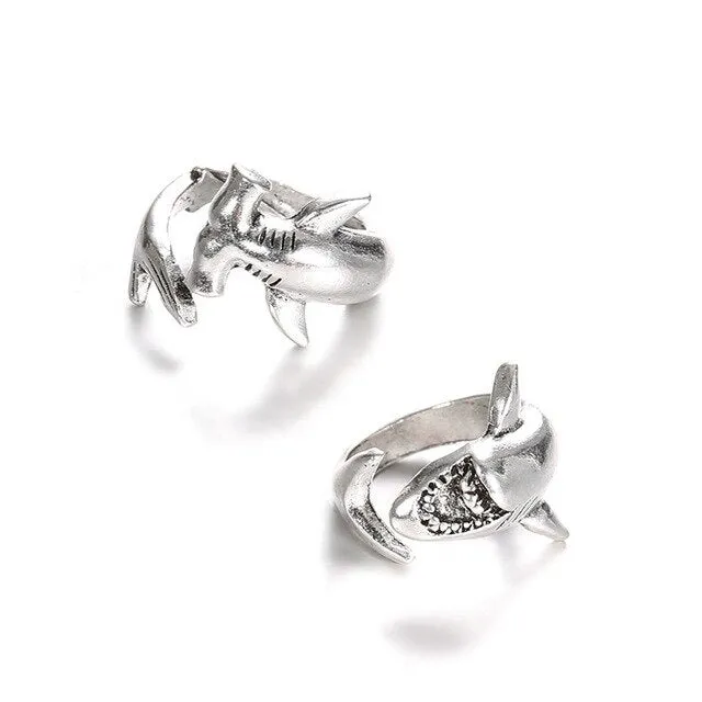 Hammerhead & Reef Shark Rings: adjustable 2 pieces ring set