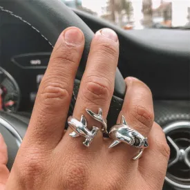 Hammerhead & Reef Shark Rings: adjustable 2 pieces ring set