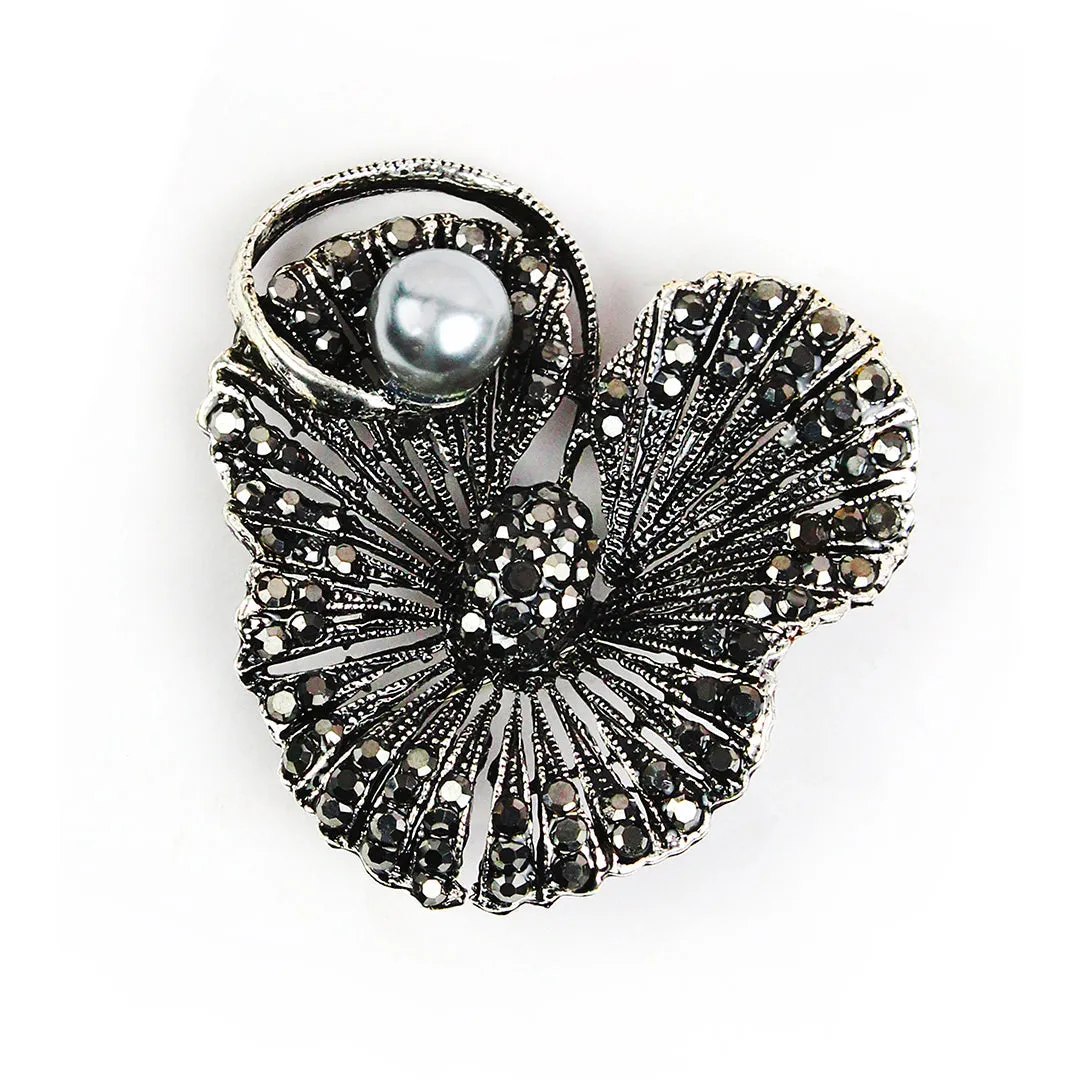 Kavove Petal Pearl Hibiscus Black Colour Brooch