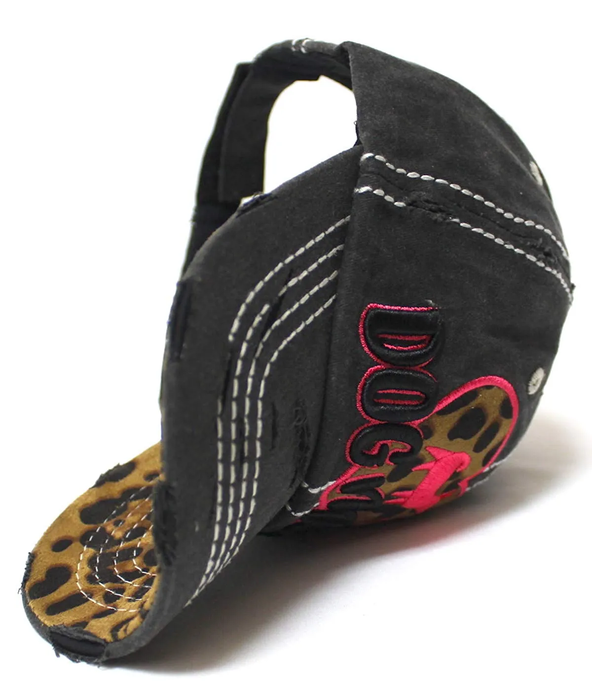 Leopard Print Heart, Dog Mom Monogram Embroidery, Paw Print Embroidery Adjustable Hat, Vintage Black