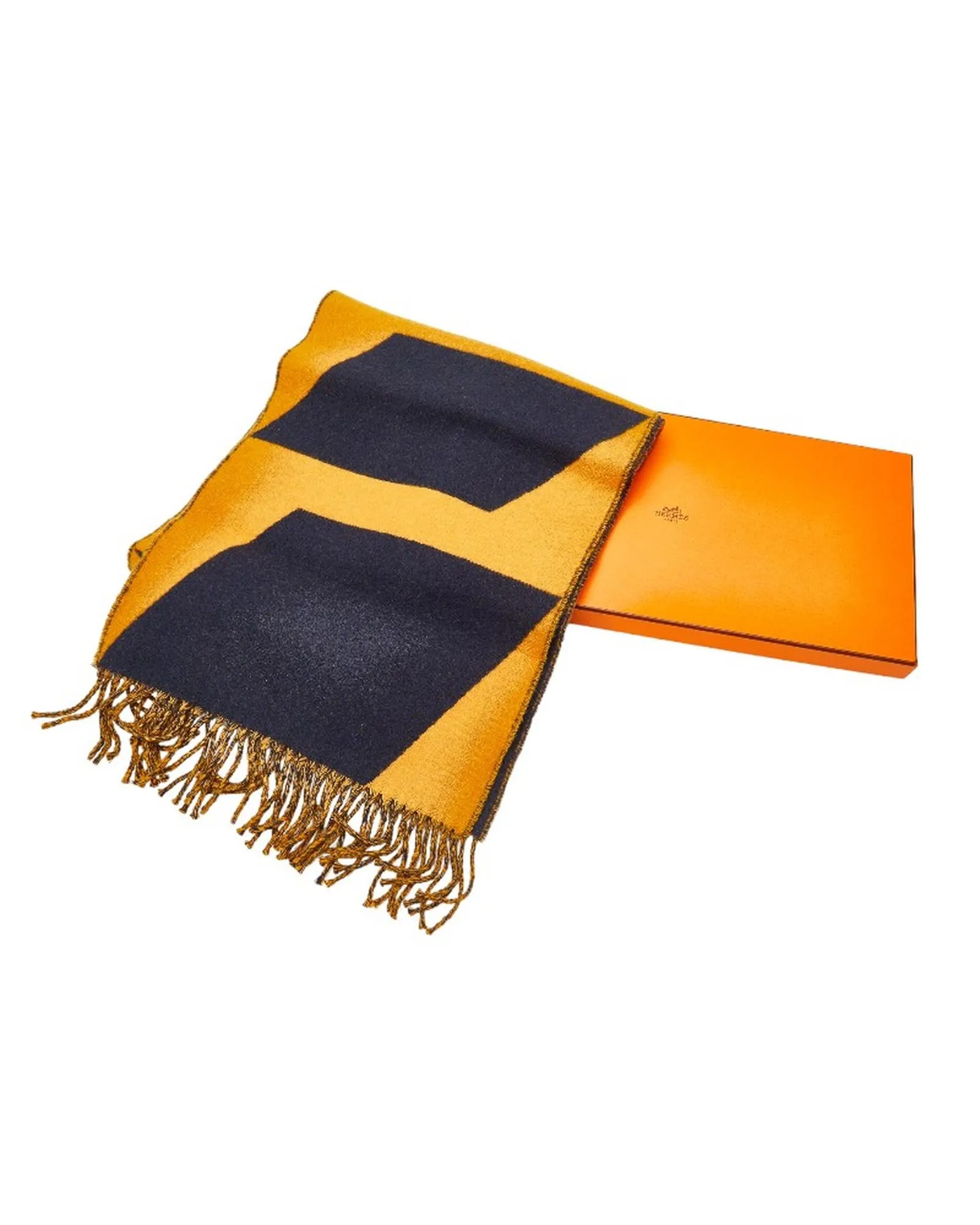 Luxury Hermes Cashmere Scarf in Yellow with Natural Material