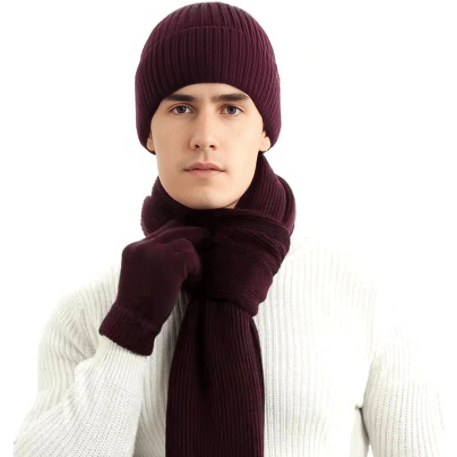 Men's Autumn Winter Keep Warm Set Men's Hat Gloves Scarf Set