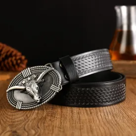 Men's Retro Five Stars Bull Head Leather Belt