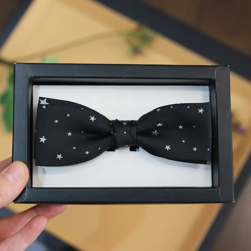 Men's White Stars Double Layered Black Bow Tie