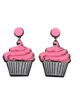 PINK CUPCAKES Acrylic Drop/Dangle Stud Post Earrings