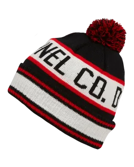 Puff Ball Beanie - Black, Red, & White