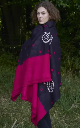 Pure wool ‘Bandhani’ Shawl | Cerise Swirl