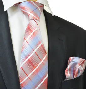 Red and Blue Silk Tie and Pocket Square