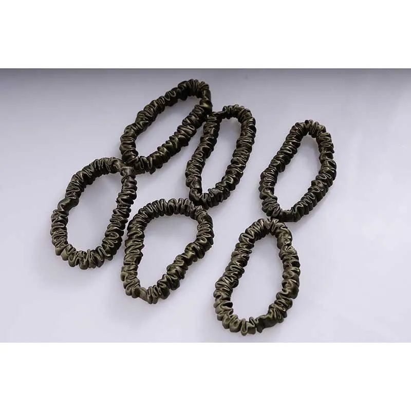 Silk skinny hair ties - Army - 6 Pack - dropshipping