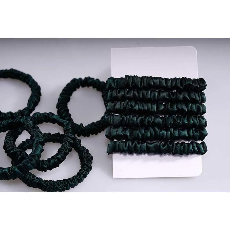 Skinny Silk Hair Ties - 6 Pack - Emerald - dropshipping