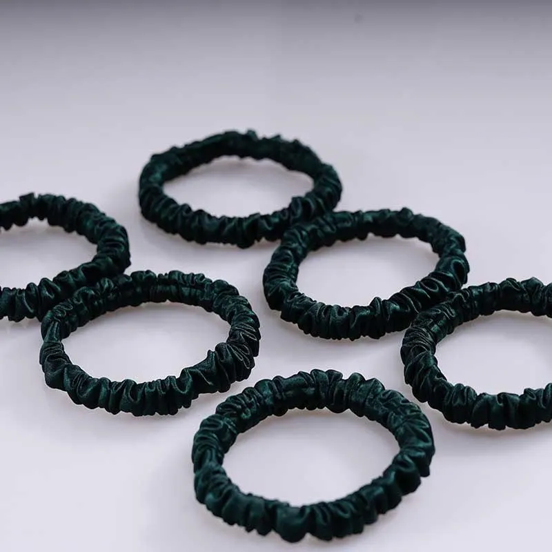 Skinny Silk Hair Ties - 6 Pack - Emerald - dropshipping