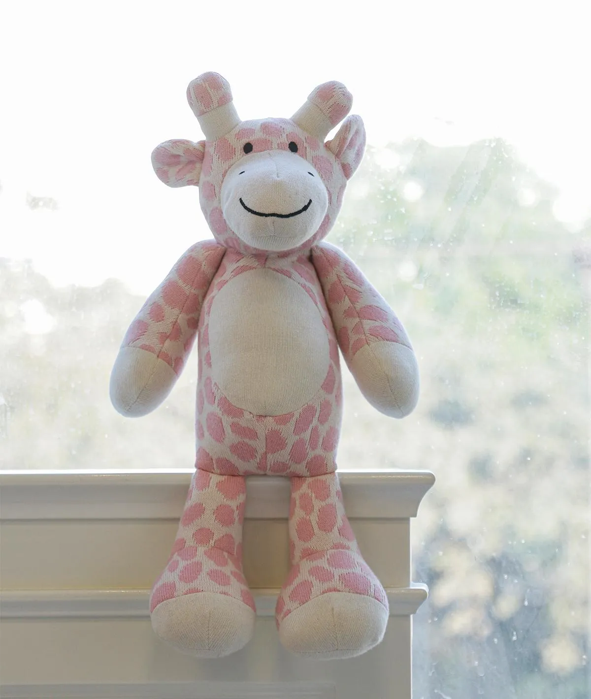 Tall Giraffe - Cotton Knitted Stuffed Soft Toy For Babies & Kids (Bubblegum Pink & Ivory)