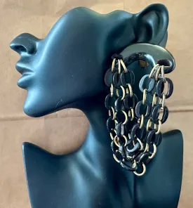 Vintage Massive Jet Chain Link Dangly Drop Runway Clip On Earrings