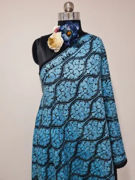 Viscose Shawl, Size 70x180 Black _ Blue Color Sequins Thread Embroidery Traditional Work Shawl (TU-2974)