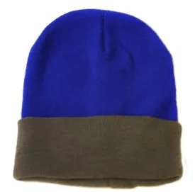 Winter Cuff Short Beanie Two Toned - Blue/Grey