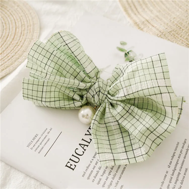 Women's Pearl Bow Pleated Barrettes Hair Bands