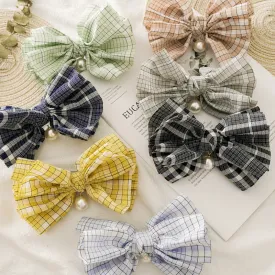 Women's Pearl Bow Pleated Barrettes Hair Bands