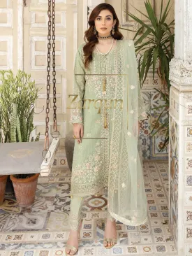 Zarqun "Virsa" Green Fancy Embellished Net Suit (2315A)